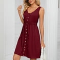 thumbnail image 4 of Summer Dresses for Women V Neck Buttons Sleeveless Tank Sundress Solid Color Casual Midi Dresses with Pockets Ladies Clothes, 4 of 8