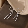 thumbnail image 5 of Sterling Silver Rhinestone Bow Dangle Earrings for Women Crystal Stud Earrings Drop Tassels Statement Earrings Bridal Wedding, 5 of 10