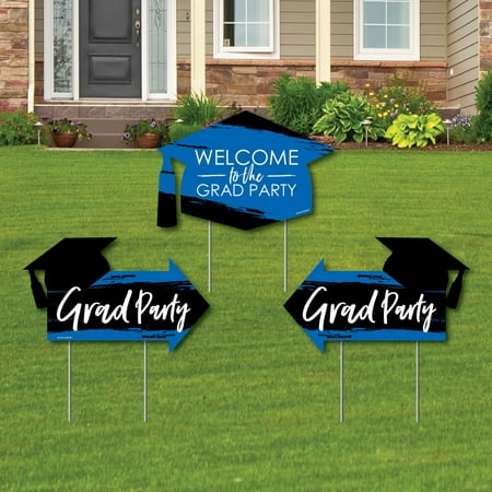 Blue Grad - Best is Yet to Come - 2 Royal Blue Graduation Party Arrows and 1 Welcome/Thank You Lawn Sign - Double