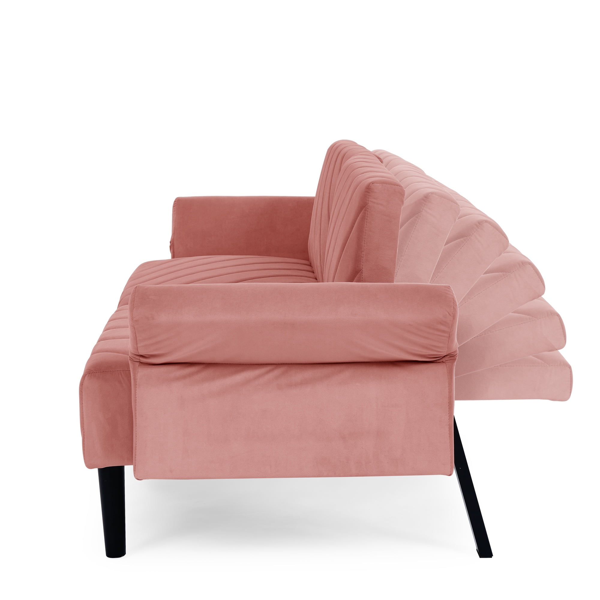 PORKISS 87" Sofa Couch for Living Room, Comfy Velvet Extra Deep Seat Couches with Adjustable Armrests and Backrest, Futon Couch Convertible Folding Sofa Bed, Pink
