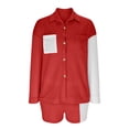 thumbnail image 6 of clear 50% off Usmixi Womens Lounge Set Womens 2 Piece Button Outfits Fashion Color Patchwork Lapel Long Sleeve Corduroy Shirts and Shorts Lounge Sets Ladies Jacket Shirt Matching Sets, 6 of 6