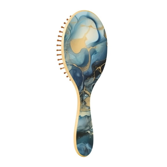 JSTEL Blue & Gold Marble Art Hair Brush for Women Men Natural Wood Detangler Brushes for All Hair Types Hairbrush for Wet & Dry