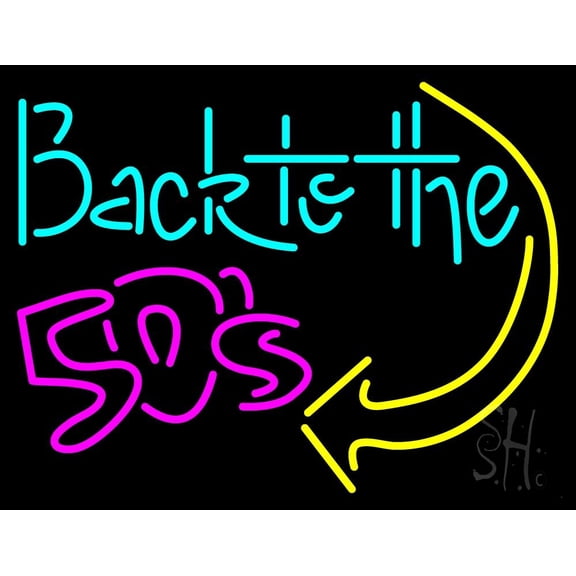 Back To The 50s With Arrow LED Neon Sign 24 x 31 - inches, Black Square Cut Acrylic Backing, with Dimmer - Bright and Premium built indoor LED Neon Sign for café, club, party, event and stroefront.