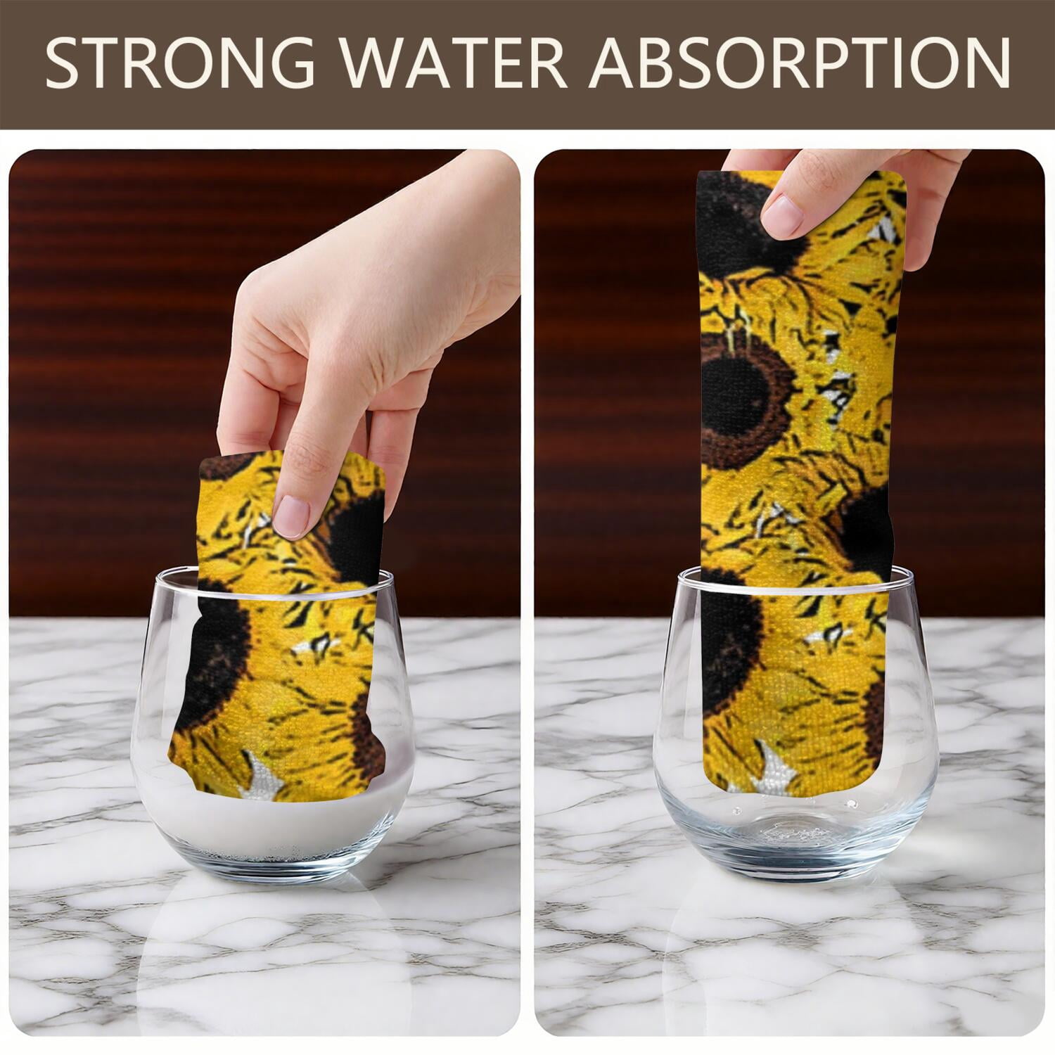 6 Pcs Funny Kitchen Towels,Yellow Sunflower Pattern Microfiber Dish Towels,Kitchen Tea Towels,Kitchen Towel Set (18" X 26")