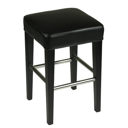 Cortesi Home Onyx Counter Stool in Genuine Leather with Black Legs, Black