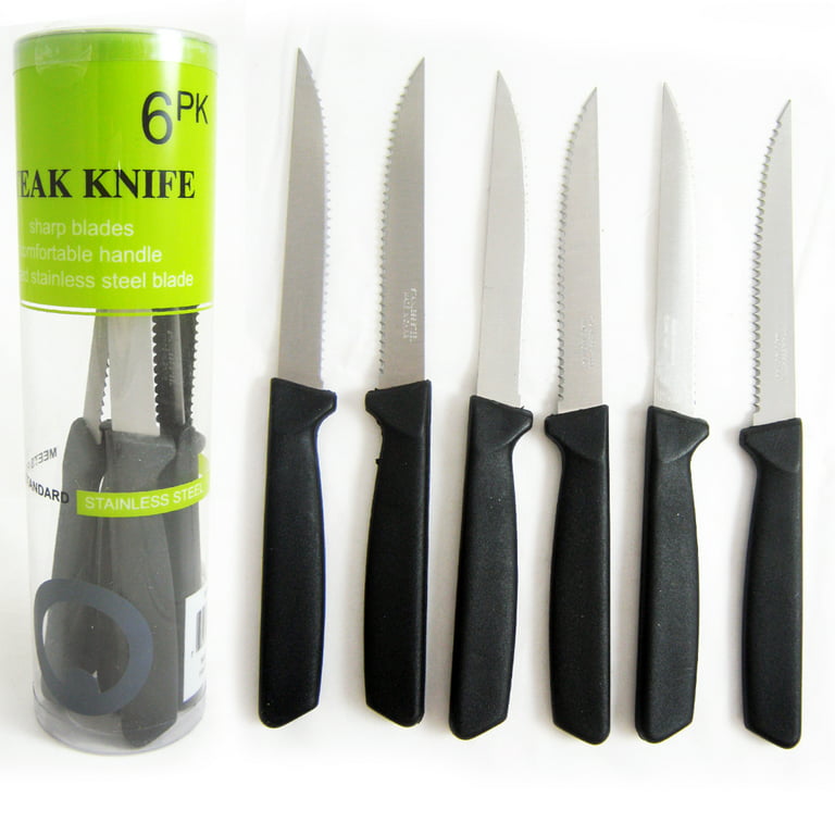 Set Of 6 Shaggal Black Premium Quality Serrated Stainless Steel Steak Knives