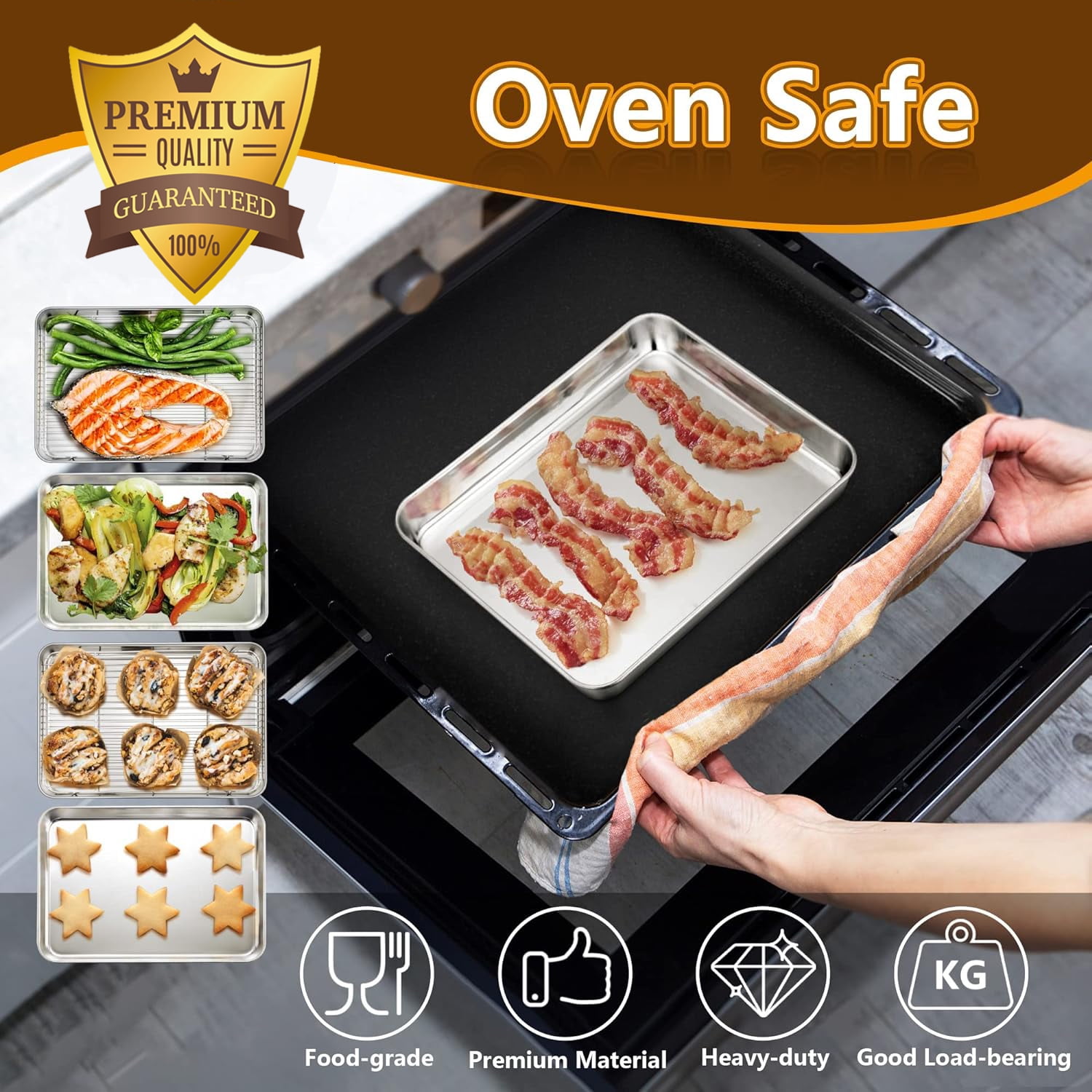 Baking Sheet with Rack Set (3 Pans + 3 Racks), Stainless Steel Cookie Sheet  with Cooling Rack For Oven, AIKKIL Nonstick Baking Pan, Warp Resistant 