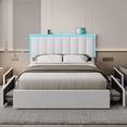 thumbnail image 2 of Full Size Led Bed Frame with 1 Type-C&1 USB Port&LED Lights Modern Faux Leather Upholstered Platform Bed Frame with Adjustable Headboard&4 Storage Drawers, White, 2 of 6