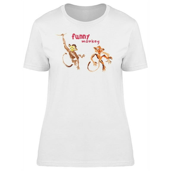 Funny Watercolor Monkeys T-Shirt Women -Image by Shutterstock, Female Large