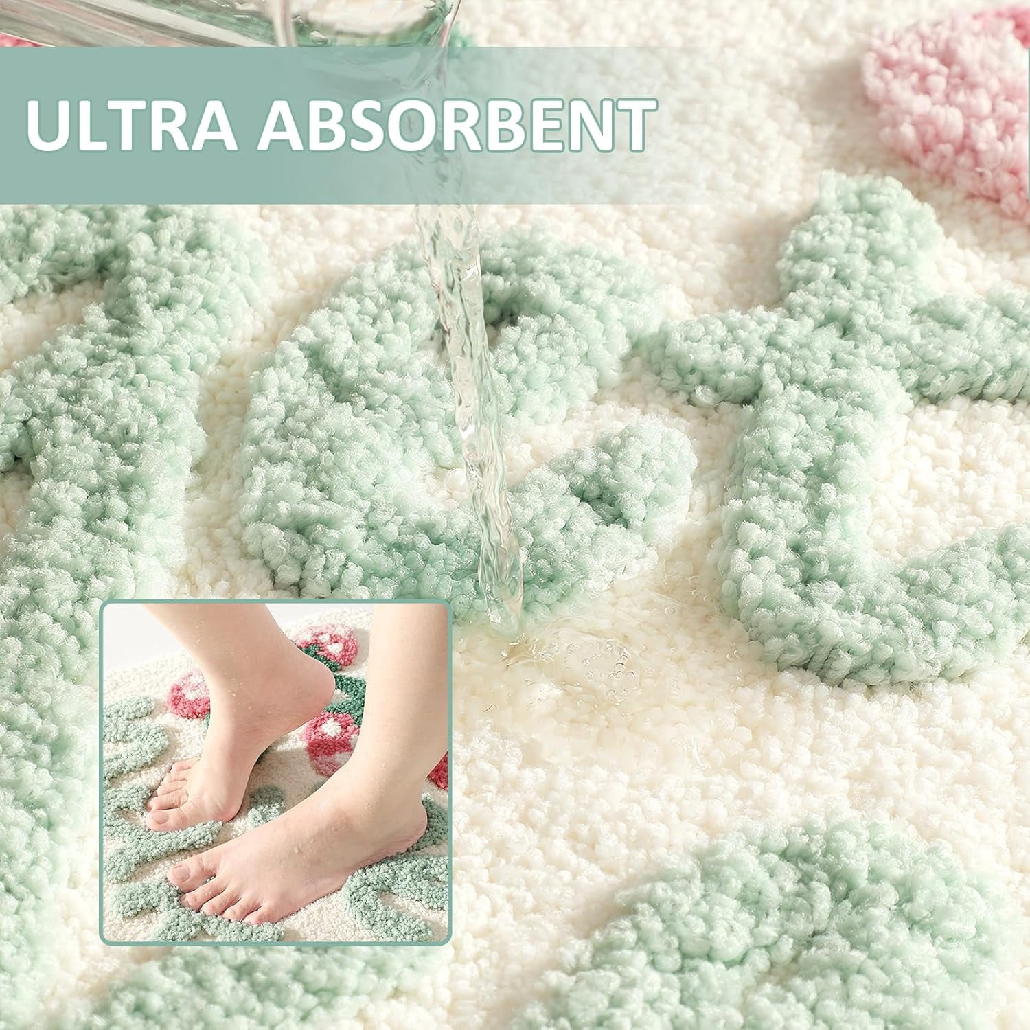 Get Naked Bath Mat, Cute Floral Bathroom Mat Green Leaves Bath Mat, Extra Soft Non Slip Absorbent Bathtub Mat, Machine Washable Fluffy Microfiber Funny Decor Mat for Bedroom Shower 17x30 IN