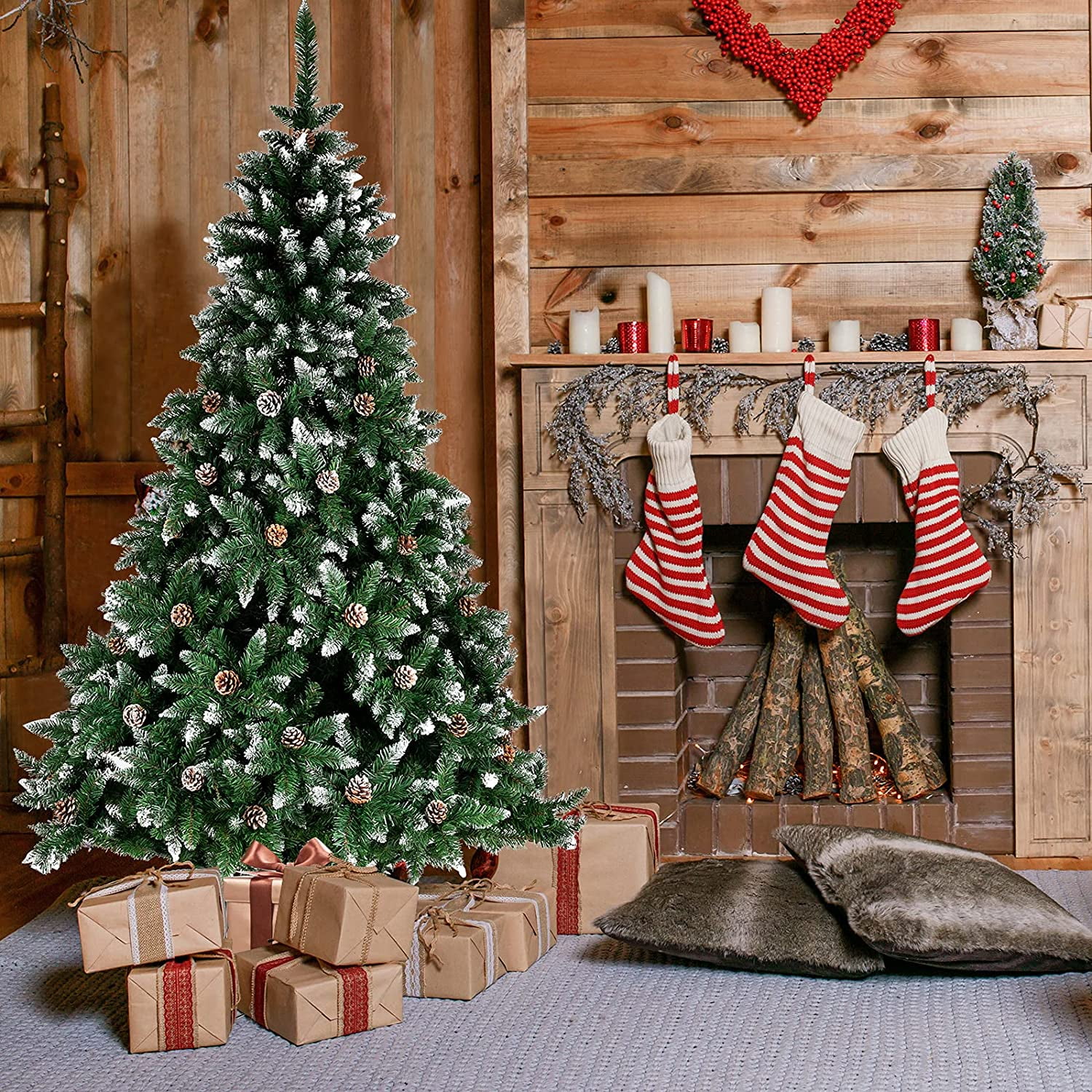 6ft Pre-Lit Pop Up Christmas Tree With 150 Lights - Flocked Snow, Pre-Decorated, 1-Minute Setup 3 thumbnail image