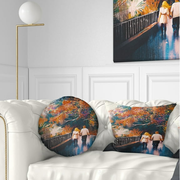Designart Couple Walking Holding Hands - Landscape Printed Throw Pillow - 12x20