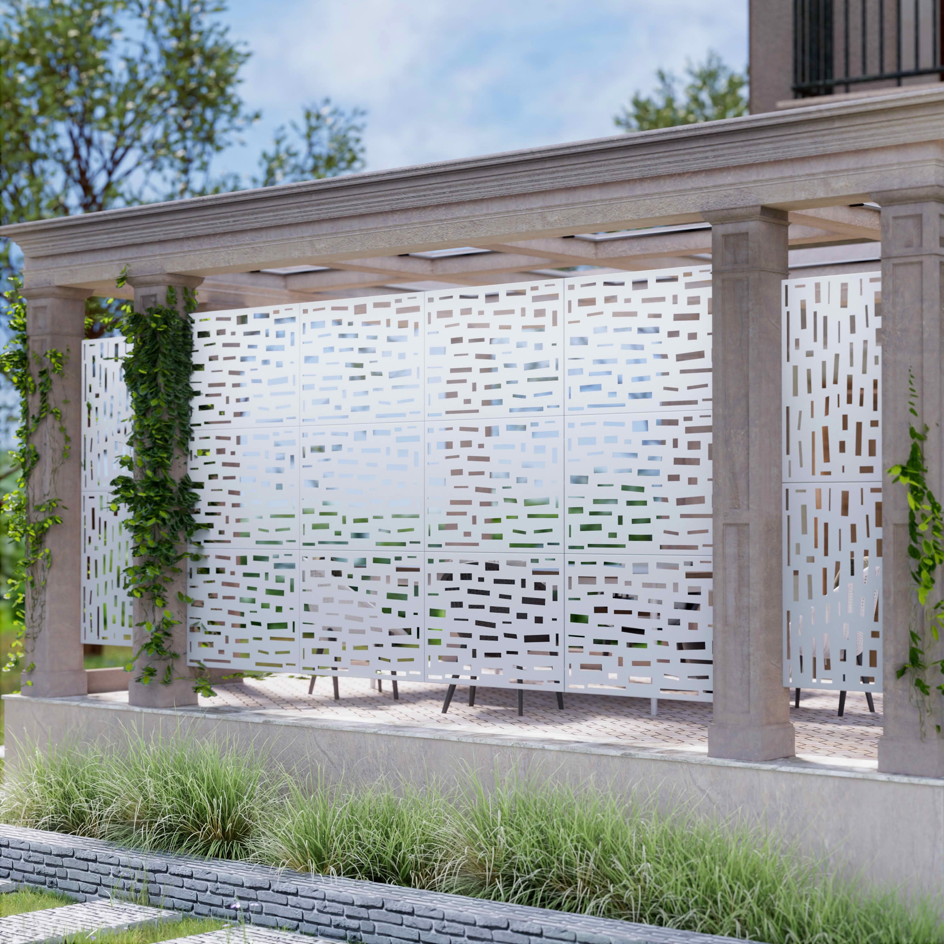 MAYEERTY 72x35x16 Inch White Galvanized Steel Privacy Screen for Outdoor Street