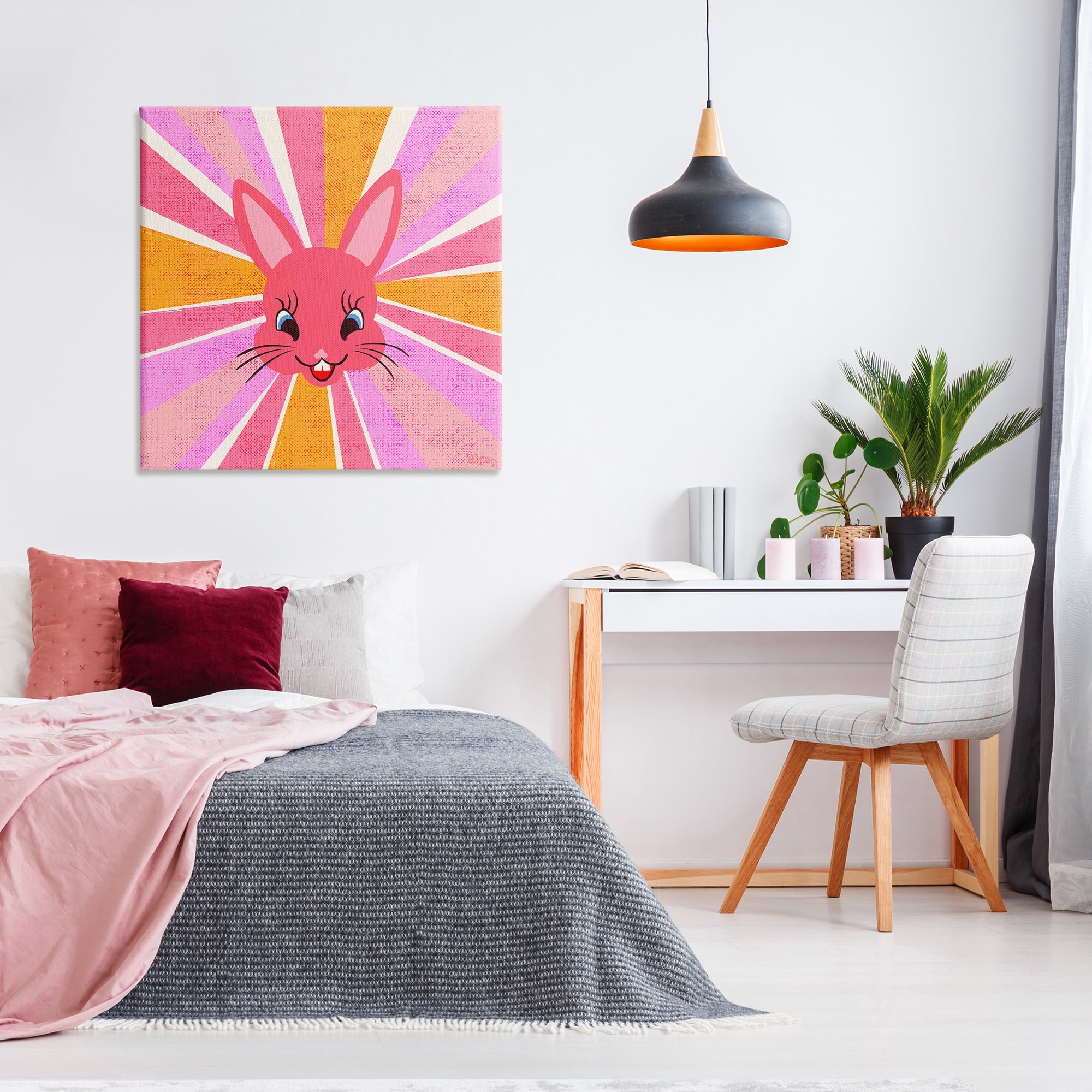 Stupell Industries Happy Bunny Sunburst Animals & Insects Painting Gallery Wrapped Canvas Art Print Wall Art, 36 x 36