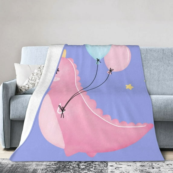 Purple Dinosaur Balloon Throw Blanket, Anti-Pilling Ultra-Soft Micro Fleece Cover Blanket for Bed Sofa, for All Seasons, 80"x60"
