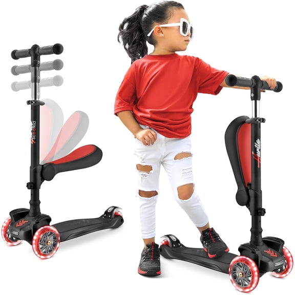 Hurtle 3 Wheeled Stand & Cruise Child/Toddlers Toy Folding Kick Scooters W/ Adjustable Height