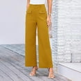thumbnail image 2 of OSOLU Solid Color Women High Waist Wide Leg Straight Leg Elastic High Waist Casual Pants With Pockets Trousers Daily Relaxed Fit Breathable Bottoms, 2 of 4
