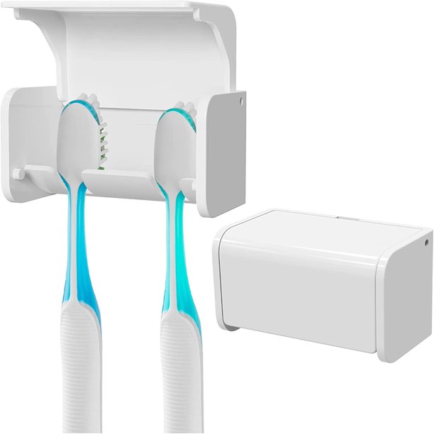 2 Pack Wall Mounted Toothbrush Holder with Cover for Medicine