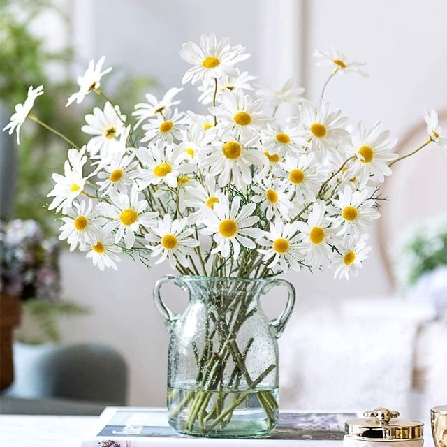 Paquete de 10 flores artificiales, margaritas de seda, margaritas de gerbera artificiales para decoración del hogar, margaritas artificiales para decoración de bodas, color blanco Ofspeizc CZJJ-HQ39