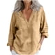 thumbnail image 1 of Camisas de Manga Larga Casual de las Mujeres Lino Mezcla V Cuello Color Sólido Suelto Ajuste Superior Transpirable para Primavera Verano, 1 of 6