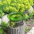 thumbnail image 4 of Achla Designs 12 In Crackle Glass Bowl Birdbath Decoration w/ Stand, Green, 4 of 5