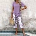 thumbnail image 3 of Enjoytime Two Piece Sets for Women Summer Short Sleeve Tops and Print Capri Pants Lounge Set Summer Vacation Travel Outfits, 3 of 6