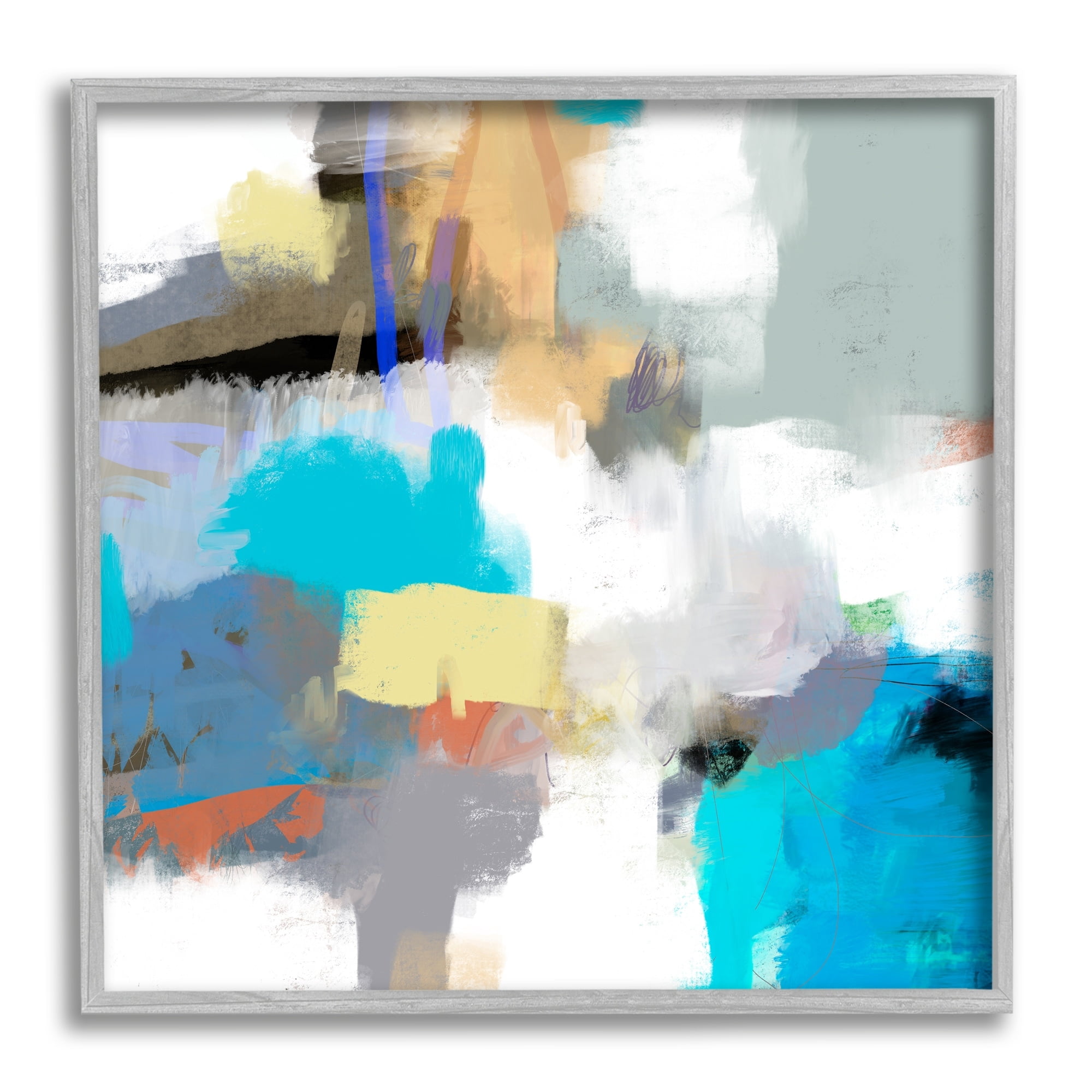 Stupell Industries Abstract Paint Strokes Vivid Blue Detail Scribbles Painting Gray Framed Art Print Wall Art, Design by Lisa Ridgers