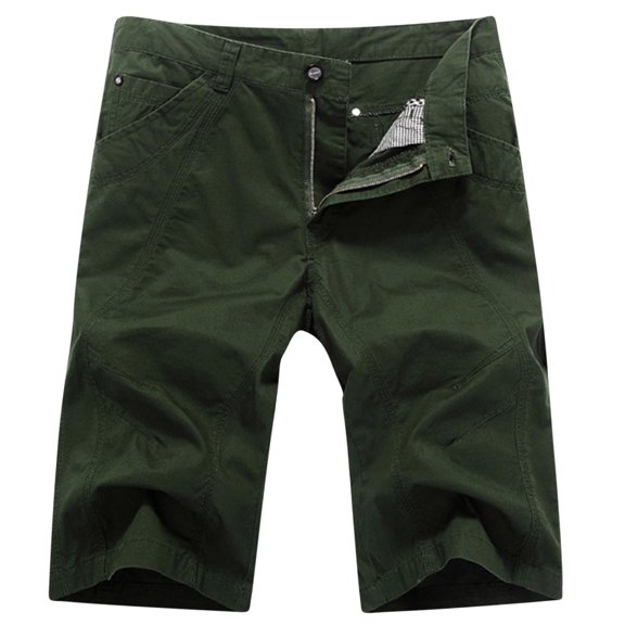 HOOMEUMY Men's Summer Cargo Shorts Loose Fit Straight Work Multi-Pockets Bermuda Shorts Khaki Green Blue Gray Beige Green 10