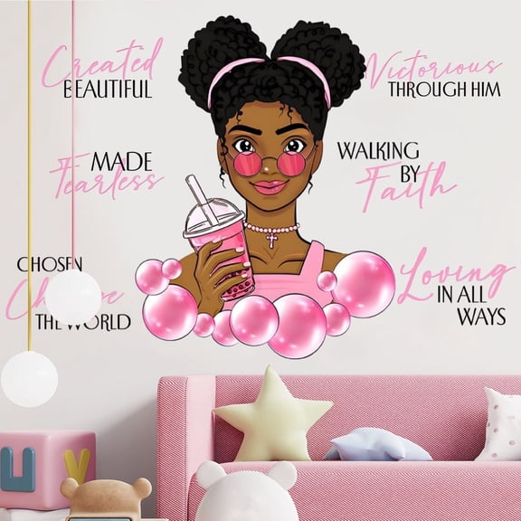 Black Girl Wall Decals Fashionable girl wall stickers Remavable DIY Peel and Stick Kids Room Art Toddler Decorations for Girls Women Nursery Bedroom