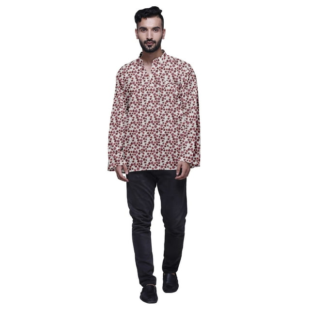 Atasi Chemise Kurta en Coton à Patte de Boutonnage pour Hommes Imprimée Courte Décontractée