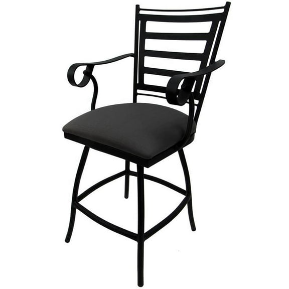 Swivel Counter 26" Outdoor Bar Stool Jenna Arms-Black Fabric-Black Metal
