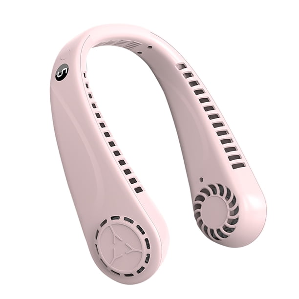 Ventilador de cuello colgante USB Ventilador de refrigeración eléctrico con pantalla digital LED sin aspas rosa