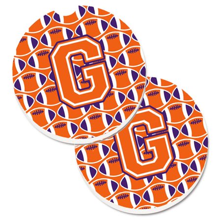

Letter G Football Orange with White & Regalia Set of 2 Cup Holder Car Coaster
