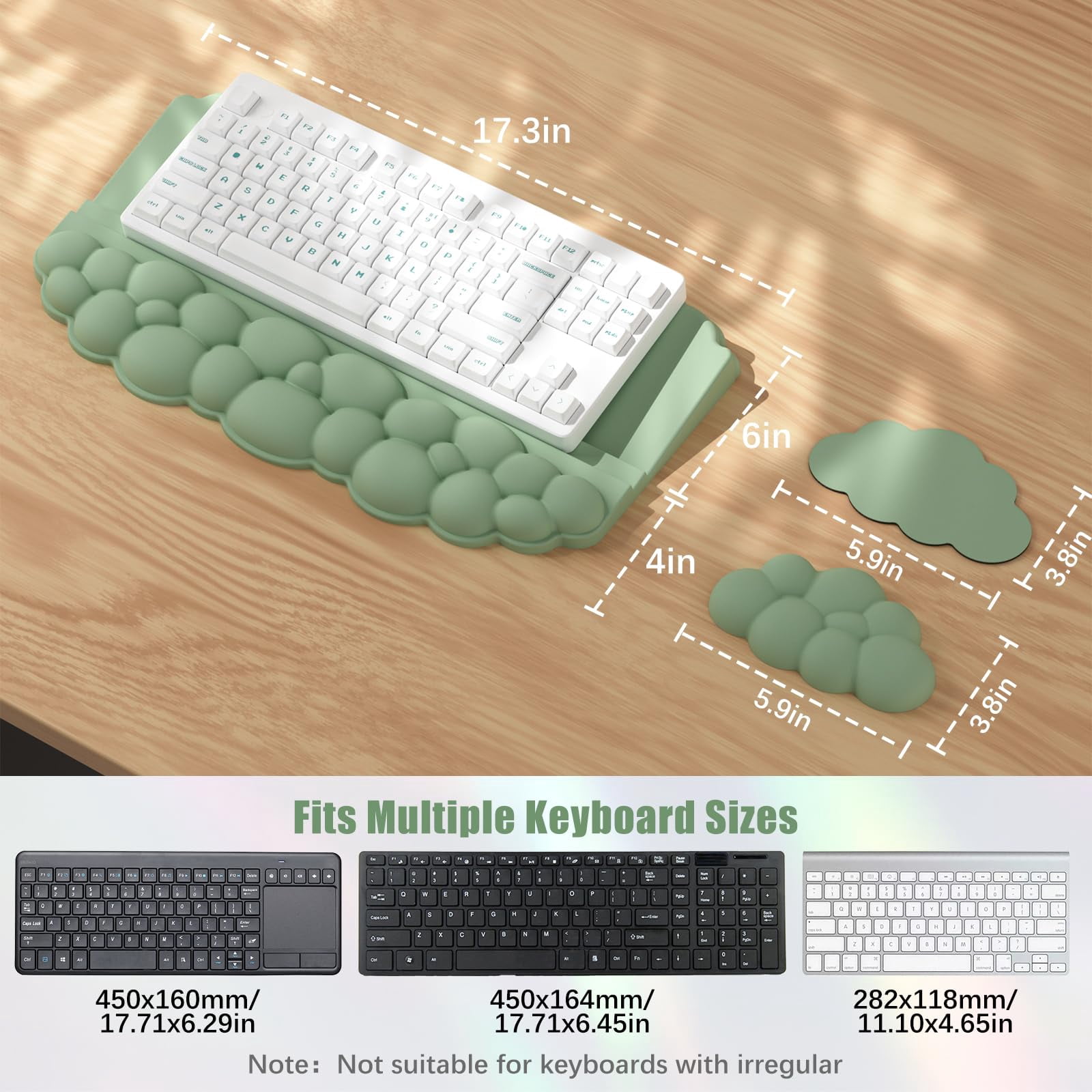 Wrist Rest With Stand  Computer Support Pad Cloud Riser Holder Memory Foam Desk Cushion Palm Hand Typing For Office Home School-green