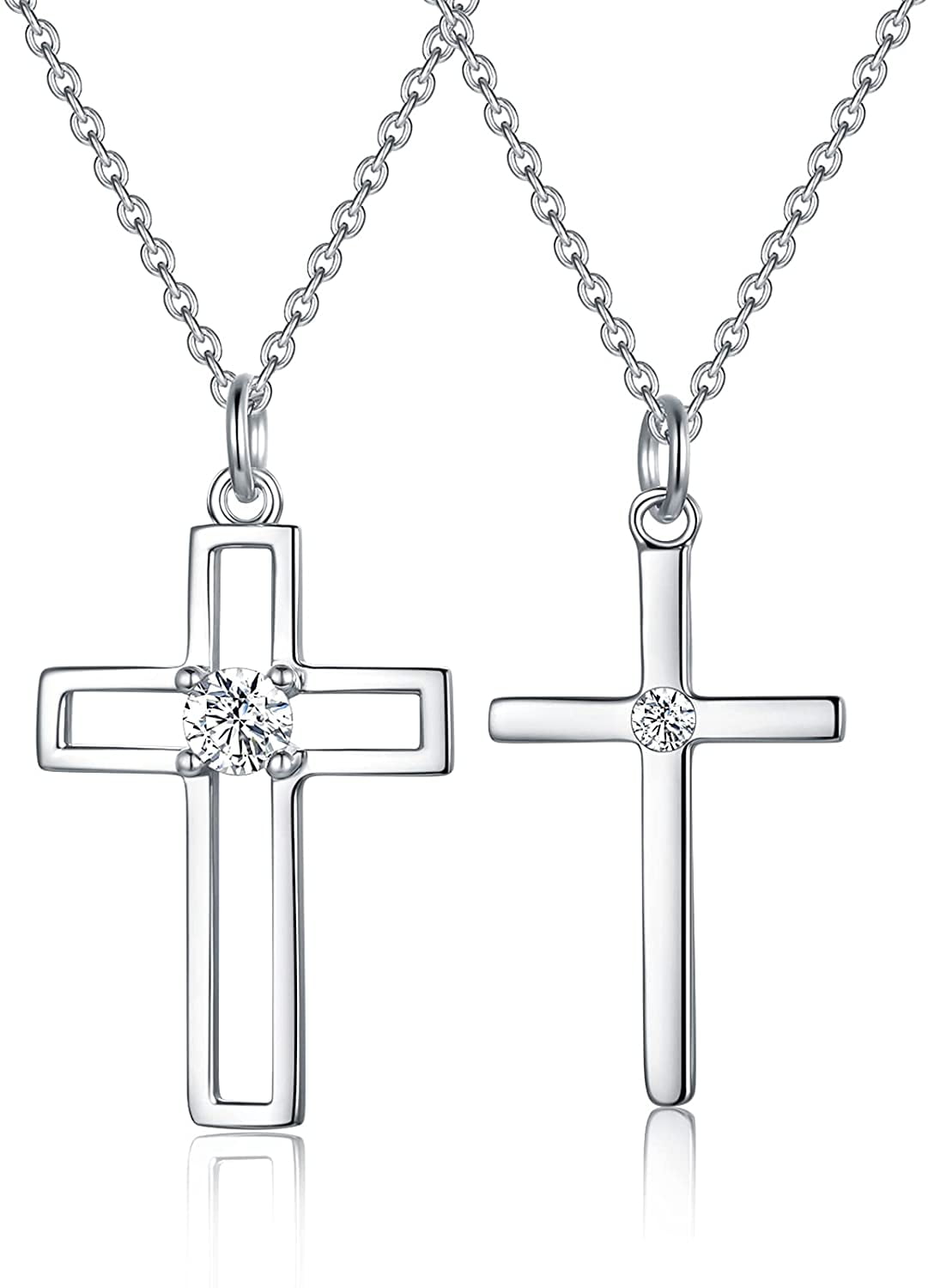 New Unisex Men Stainless Steel Crystal Rhinestone 3 Layer Silver Cross Pendant 