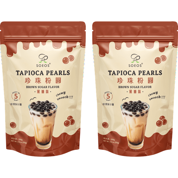 Soeos Tapioca Pearls for Bubble Tea, 2 pack 17.6 oz Total, Chewy Boba for Milk Tea, Smoothies & Desserts
