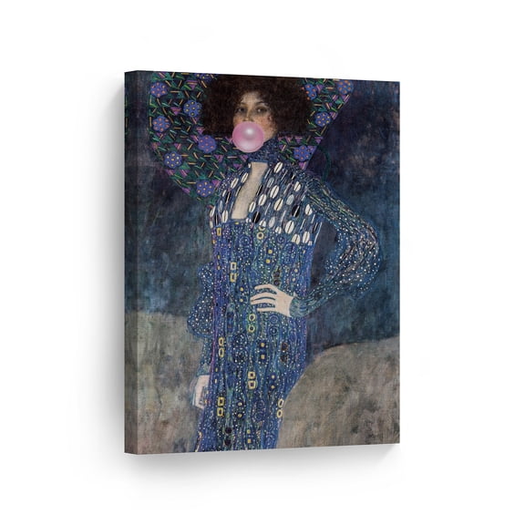 Smile Art Design Gustav Klimt's Masterpiece Portrait of Emilie Flöge Pink Bubble Gum Art CANVAS PRINT Famous Paintings Wall Art Classic Art Home Decor Stretched Ready to Hang Made in USA 36x24