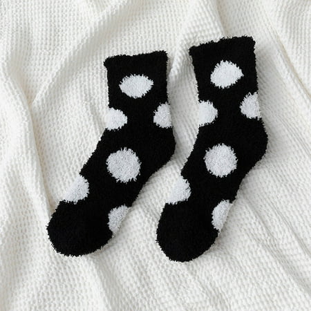 

2PC Thigh High Stockings Women Coral Fleece Socks Women Autumn And Winter Tube Socks Sleep Socks Cute Home Polka Dot Thick Stockings