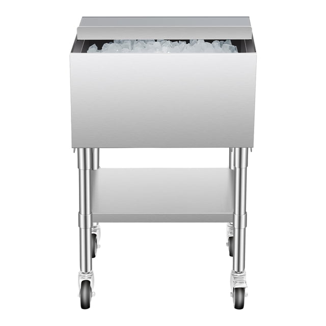 VEVOR Bac à Glace Commercial 61,6 L Coffre à Glace Roulant sur Roues avec Plateau de Rangement Inférieur
