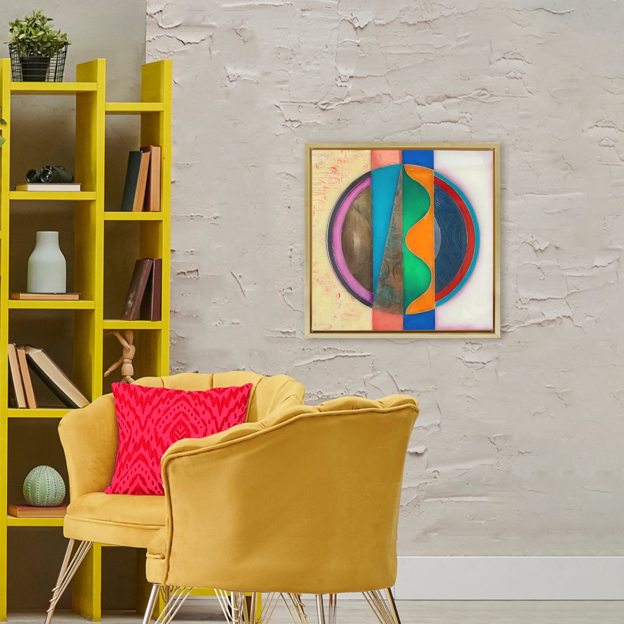 Stupell Industries Circle with Intersecting Waves Gold Framed Floater Canvas Wall Art, design by Matthew Finger