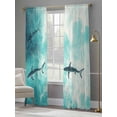 thumbnail image 3 of Summer Ocean Waves Sheer Curtains 84 Inch Long 2 Panels, Blue Shark Watercolor Animal Light Filtering Rod Pocket Curtains, Sheer Voile Drapes for Living Room Bedroom, 52"x84", 3 of 8