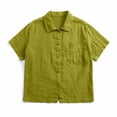 thumbnail image 4 of Women's Dress Shirts Causal Button Down Short Sleeve Shirt with Chest Pocket Breathable Linen Blouse for Women, 4 of 7