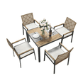 thumbnail image 2 of IVV 5 Piece Patio Dining Set, All-Weather Wicker Outdoor Furniture Set w/Acacia Wood Tabletop, 2.44" Umbrella Hole, and Comfortable Seat Cushions, for Patio, Backyard, Garden, Poolside (Yellow), 2 of 9