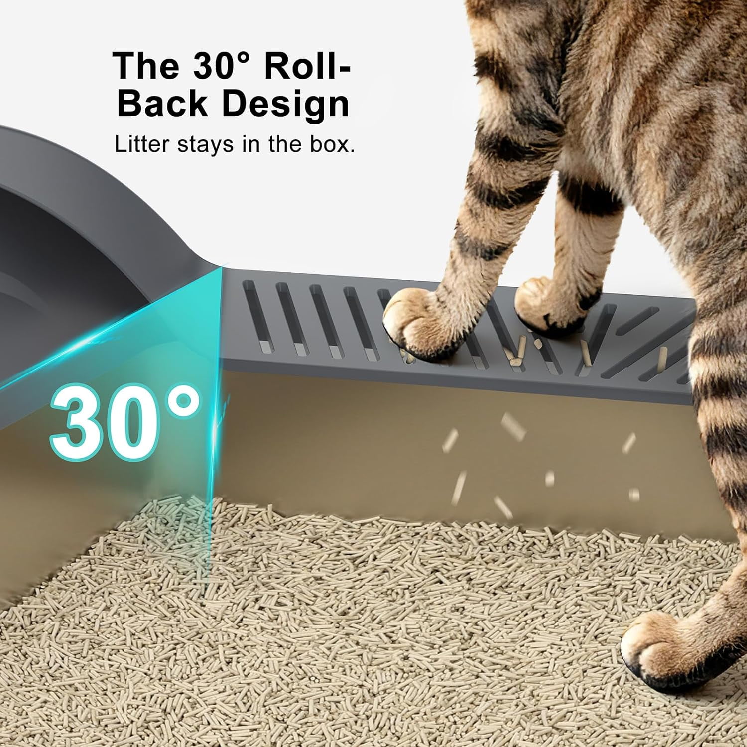 High Sided, Anti-Urine Leakage Stainless Steel Litter Box, XL Enclosed Cat Litter Boxes with Lid for Big Cats, Non-Stick Bottom, Includes Litter Mat & Metal Scoop
