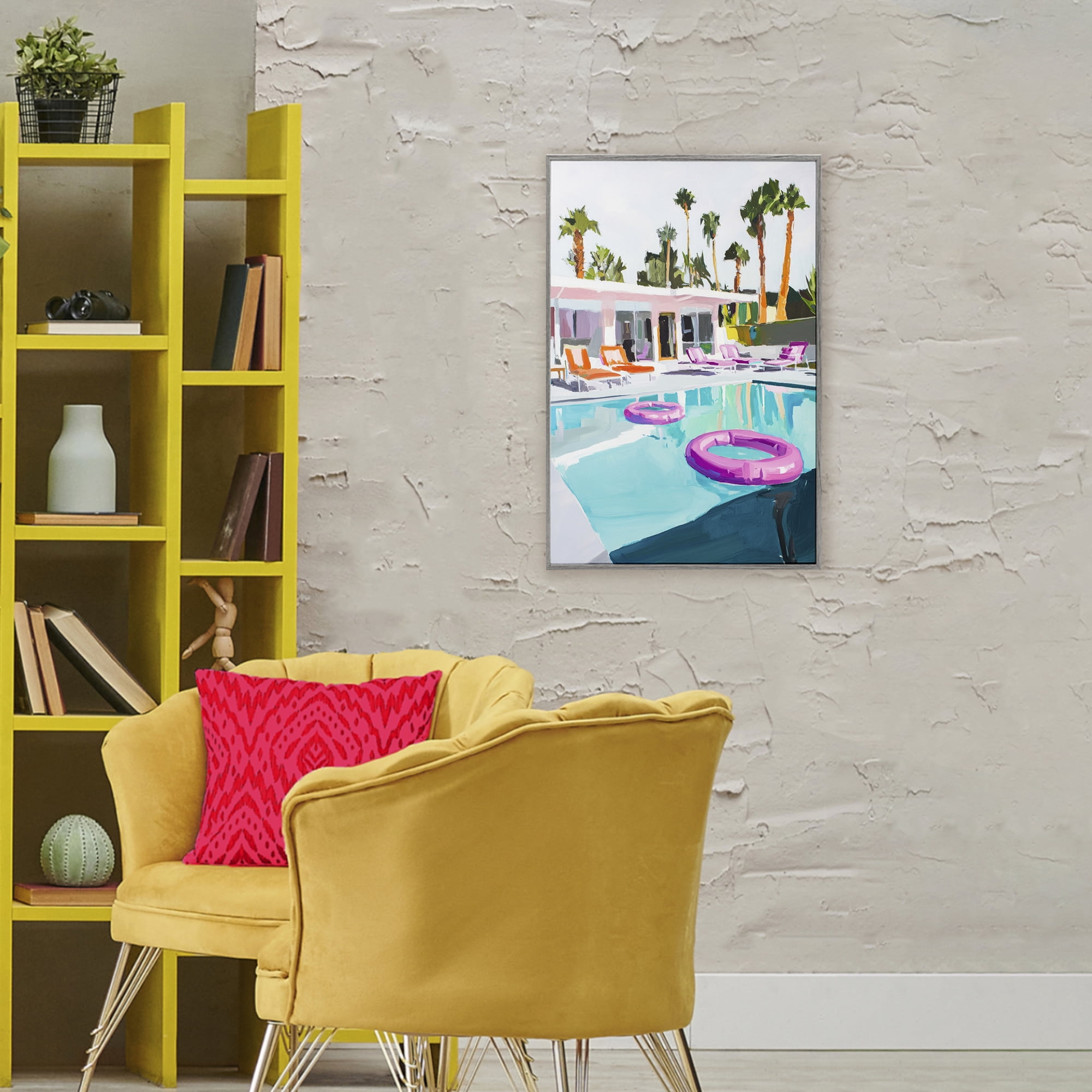 Stupell Industries Palm Springs Poolside Impression Gray Framed Giclee Art, design by Sisi and Seb