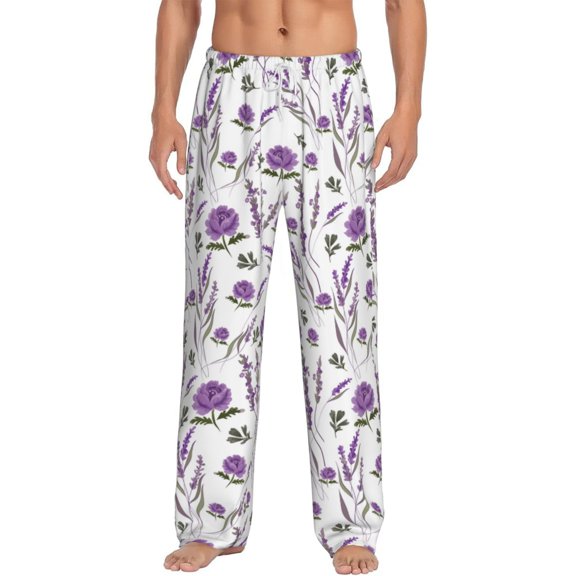 Daiia Lavender Flowers Men's Sleep Pant with Pockets and Drawstring,Pajama Pants-X-Large