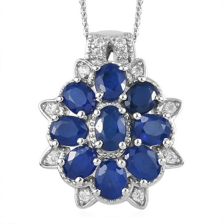Shop LC 925 Sterling Silver Oval Blue Spinel Zircon Necklace Platinum Plated Pendant Wedding Bridal Anniversary Engagement Size 20" Ct 2.9 For Women Jewelry