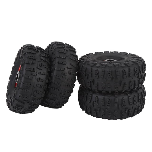 4PCS RC Wheel Crawler Tire Set, Robust Rubber Tires and Metal Hubs, Excellent Grip, Shock Absorption, Easy to Install, Compatible with Redcat, Axial SCX10, D90, Hpi
