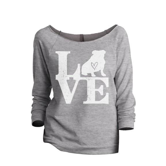 Love Bulldog Women's Fashion Slouchy 3/4 Sleeves Raglan Lightweight Sweatshirt Sport Gray Large