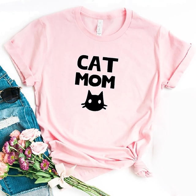 Hauts d'Été Grande Taille pour Femmes Mode Décontractée Imprimé Chat Col Rond Manches Courtes T-Shirt Col en V T-Shirt Femmes en Liquidation